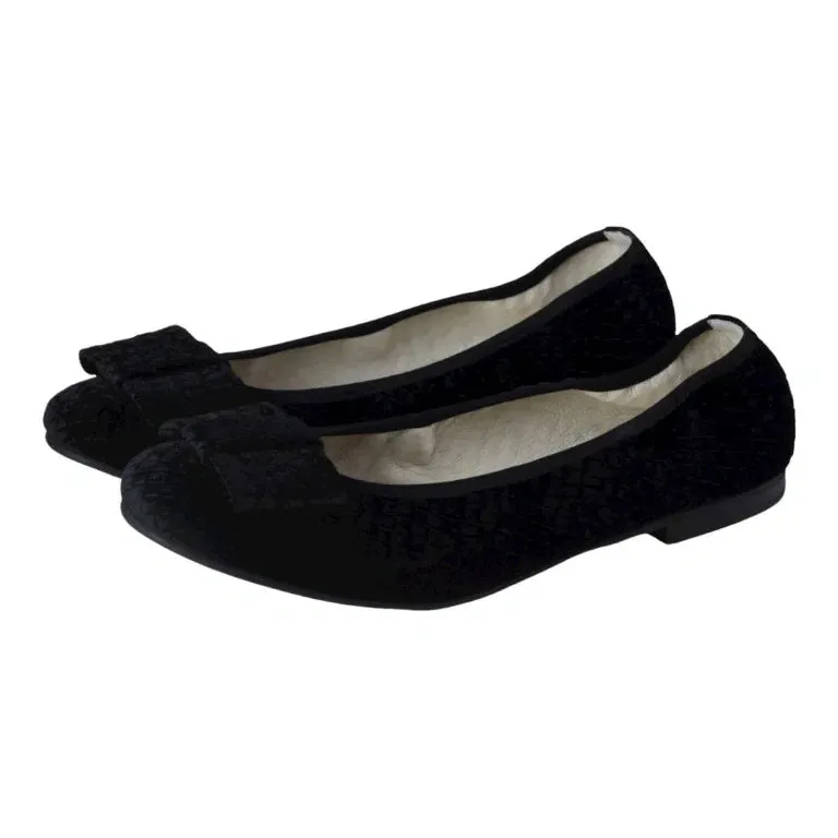 1412 - Black Velvet Flats for Girl/Teen/Women by London Kids