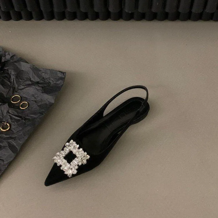 Black Rhinestone French Flats: Women's Classy Pointed-Toe Shoes