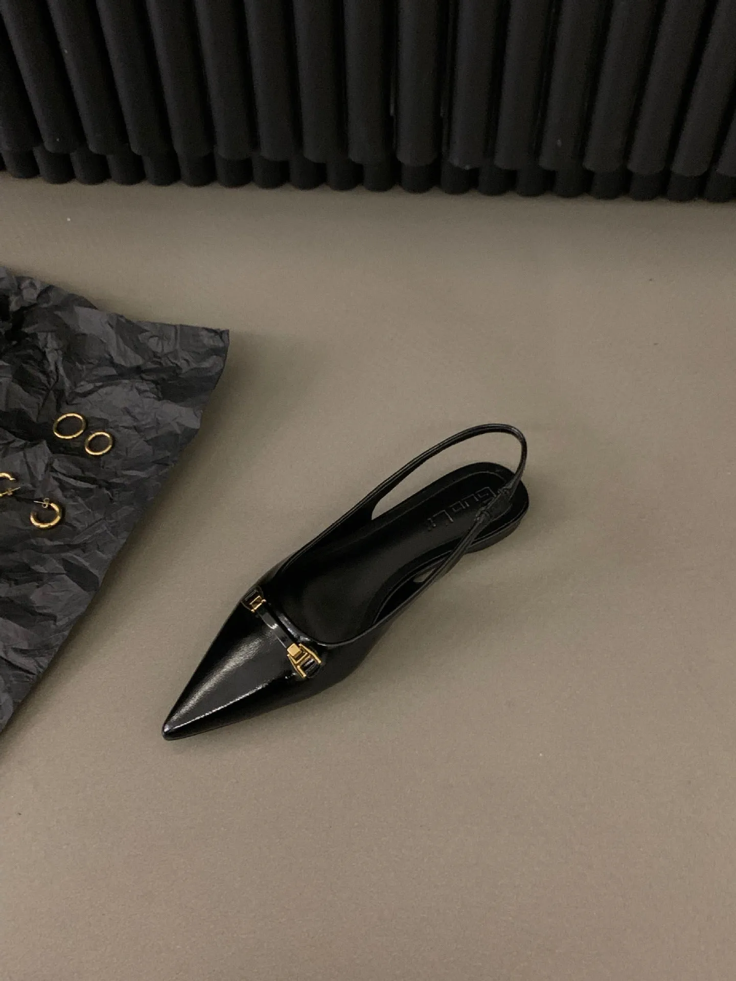 Black Rhinestone French Flats: Women's Classy Pointed-Toe Shoes