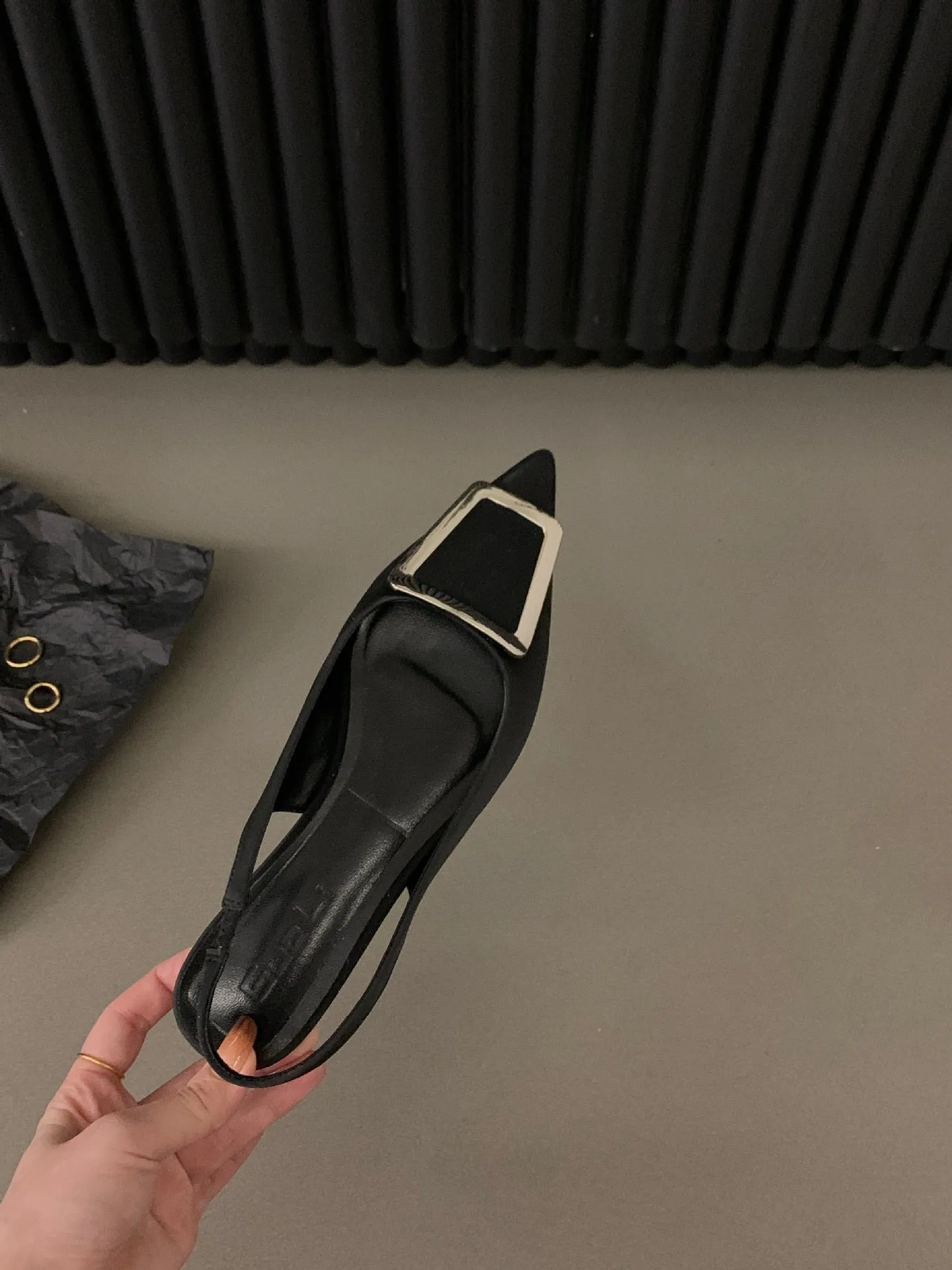 Black Rhinestone French Flats: Women's Classy Pointed-Toe Shoes