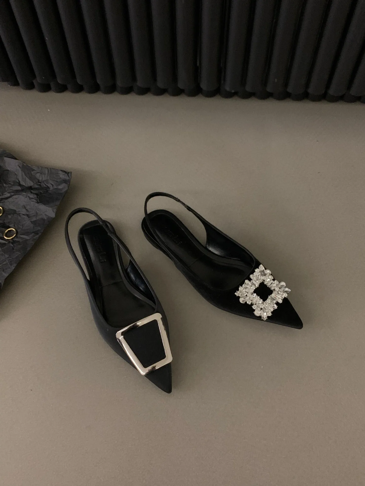 Black Rhinestone French Flats: Women's Classy Pointed-Toe Shoes
