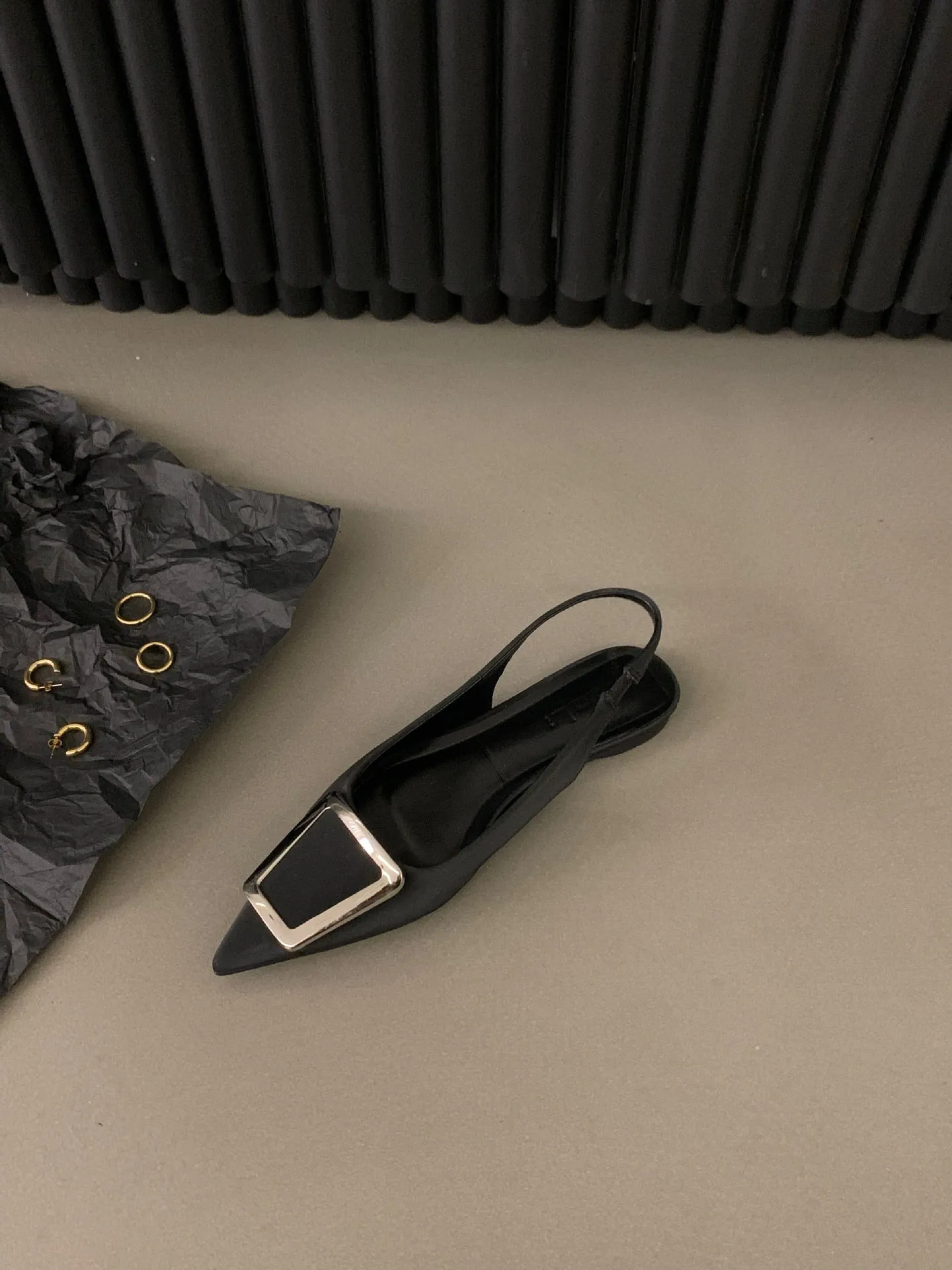 Black Rhinestone French Flats: Women's Classy Pointed-Toe Shoes