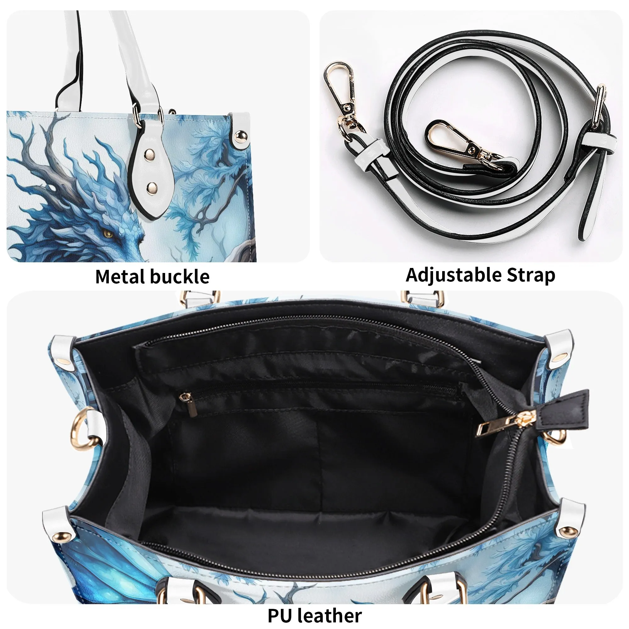 Blue Ice Dragon Luxury Womens Vegan Leather Handbag