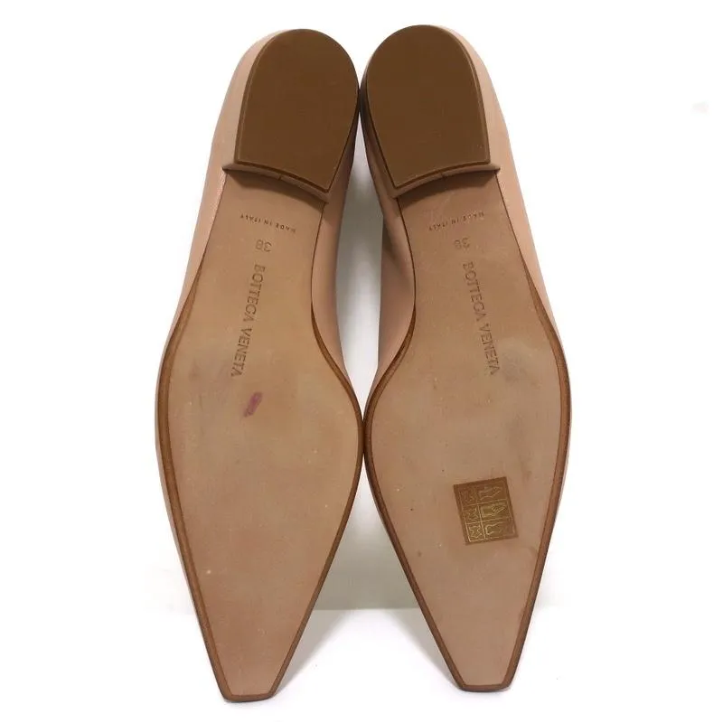 Bottega Veneta Almond Ballet Flats Cipria Beige Leather Size 38 Pointed Toe NEW