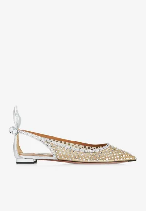 Bow Tie Crystal Tulle Pointed-Toe Flats