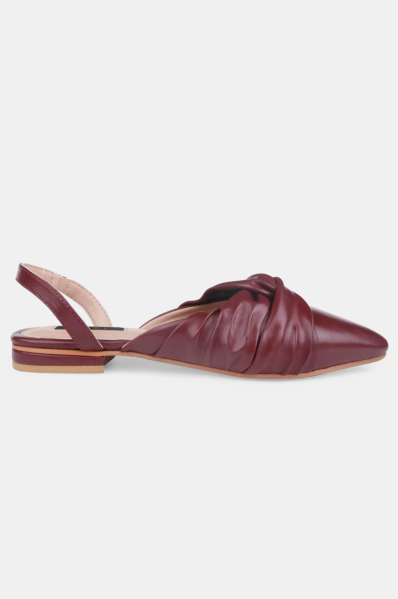 Burgundy Pointed Toe Solid Flat - ZCandice
