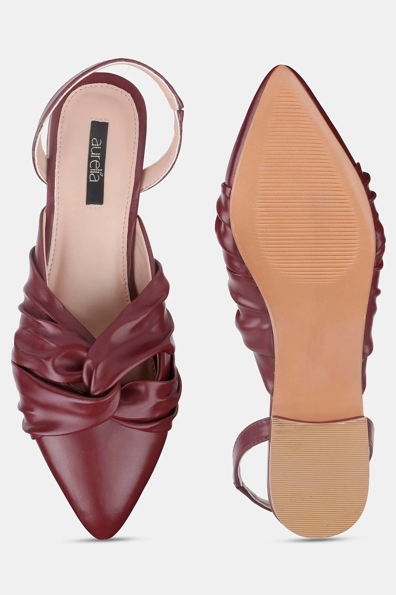 Burgundy Pointed Toe Solid Flat - ZCandice
