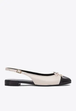 Cap-Toe Bow Embellished Slingback Flats