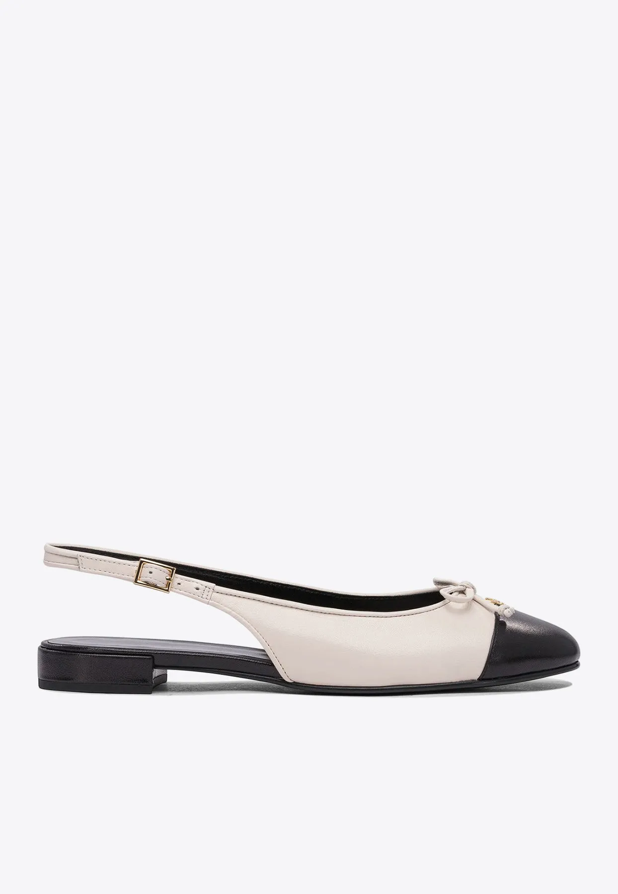 Cap-Toe Bow Embellished Slingback Flats