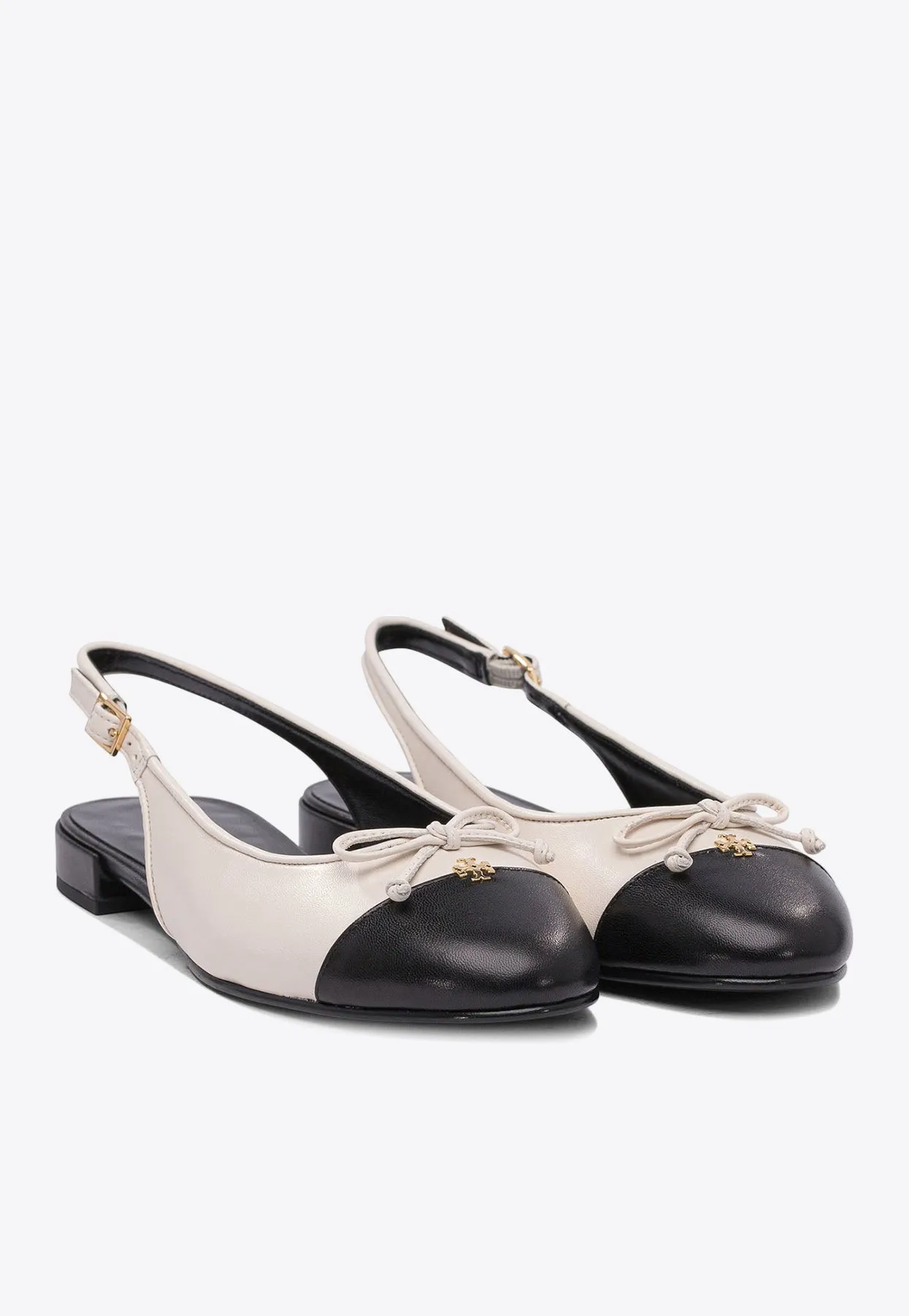 Cap-Toe Bow Embellished Slingback Flats