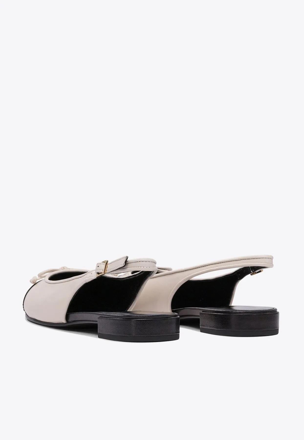 Cap-Toe Bow Embellished Slingback Flats