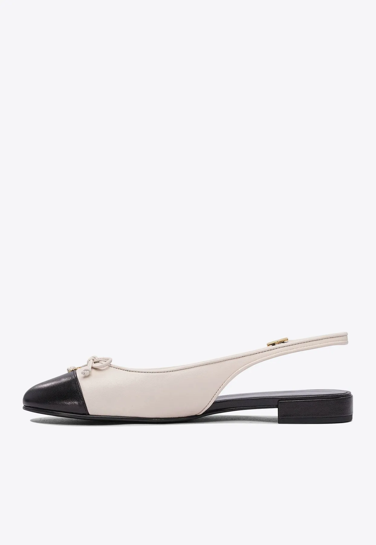 Cap-Toe Bow Embellished Slingback Flats
