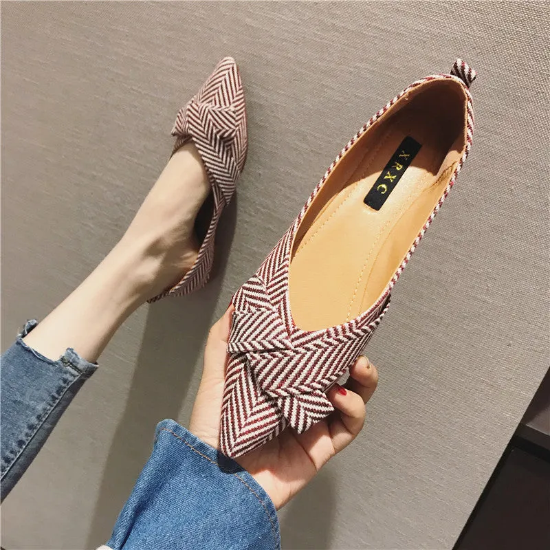 Checkered Pointed Shallow Mouth Flat Shoes for Women