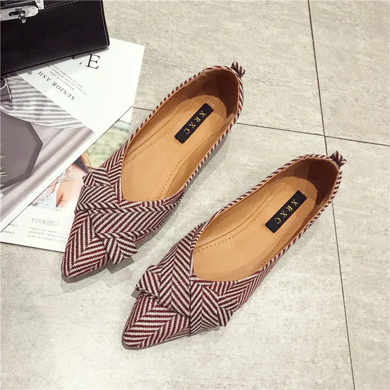 Checkered Pointed Shallow Mouth Flat Shoes for Women