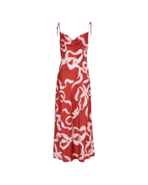 CINDY RED RIBBON PRINT MAXI DRESS