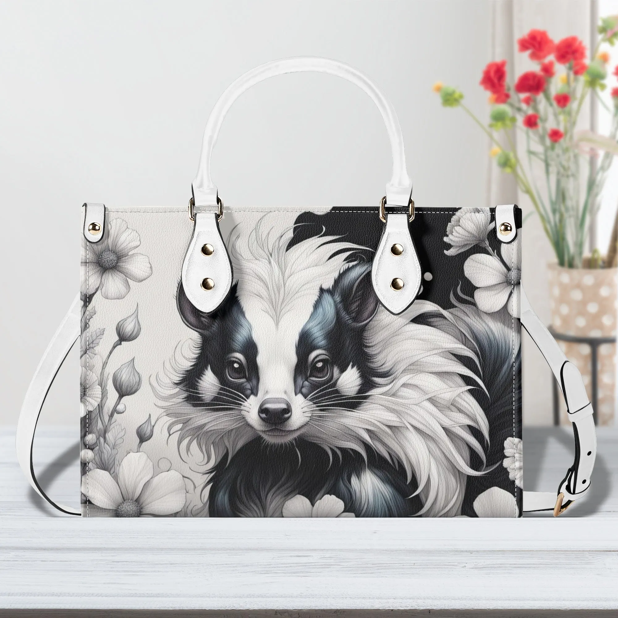 Cute Skunk  Purse Luxury Womens Vegan Leather Handbag