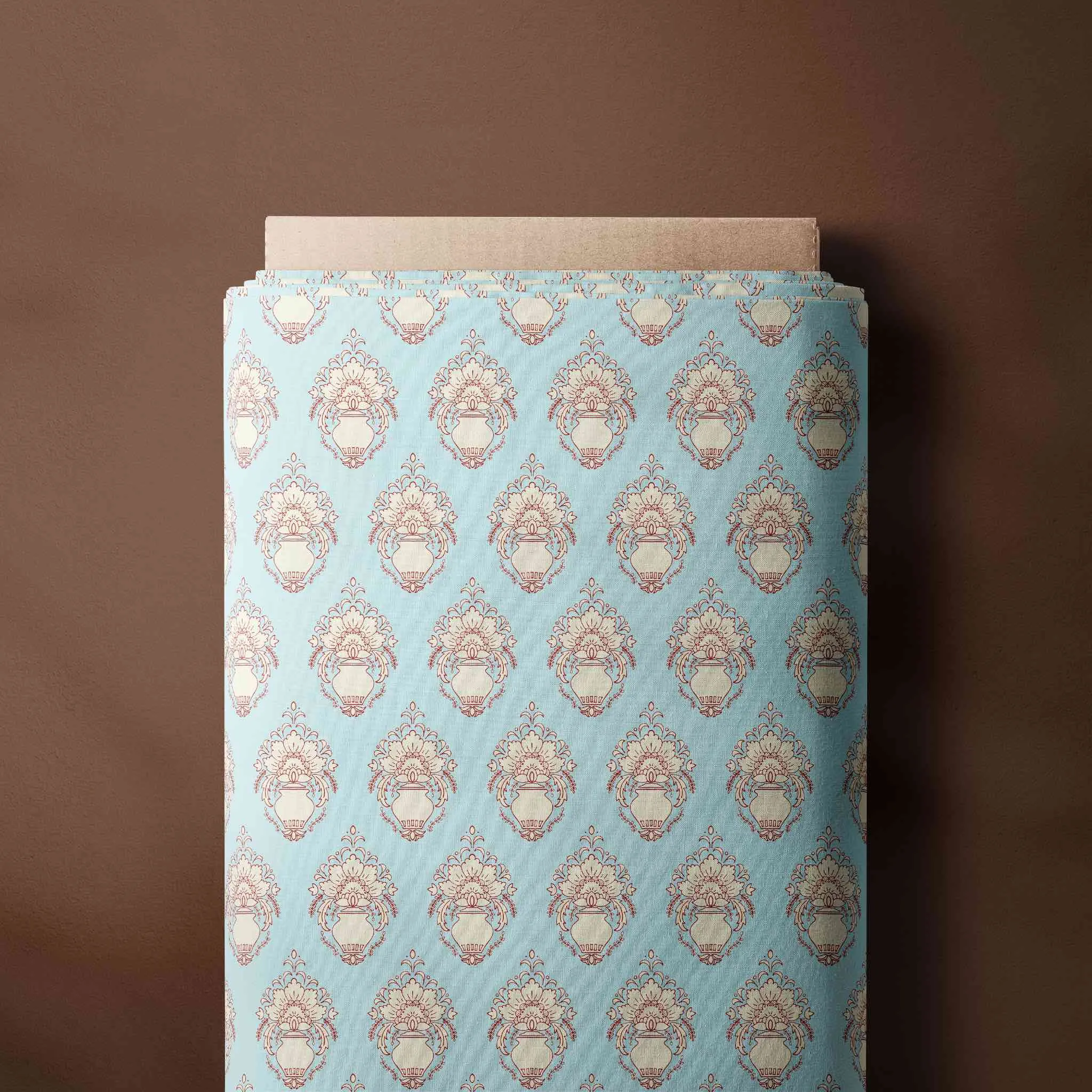 Fabric Linen Canvas - Damask Vase Blue