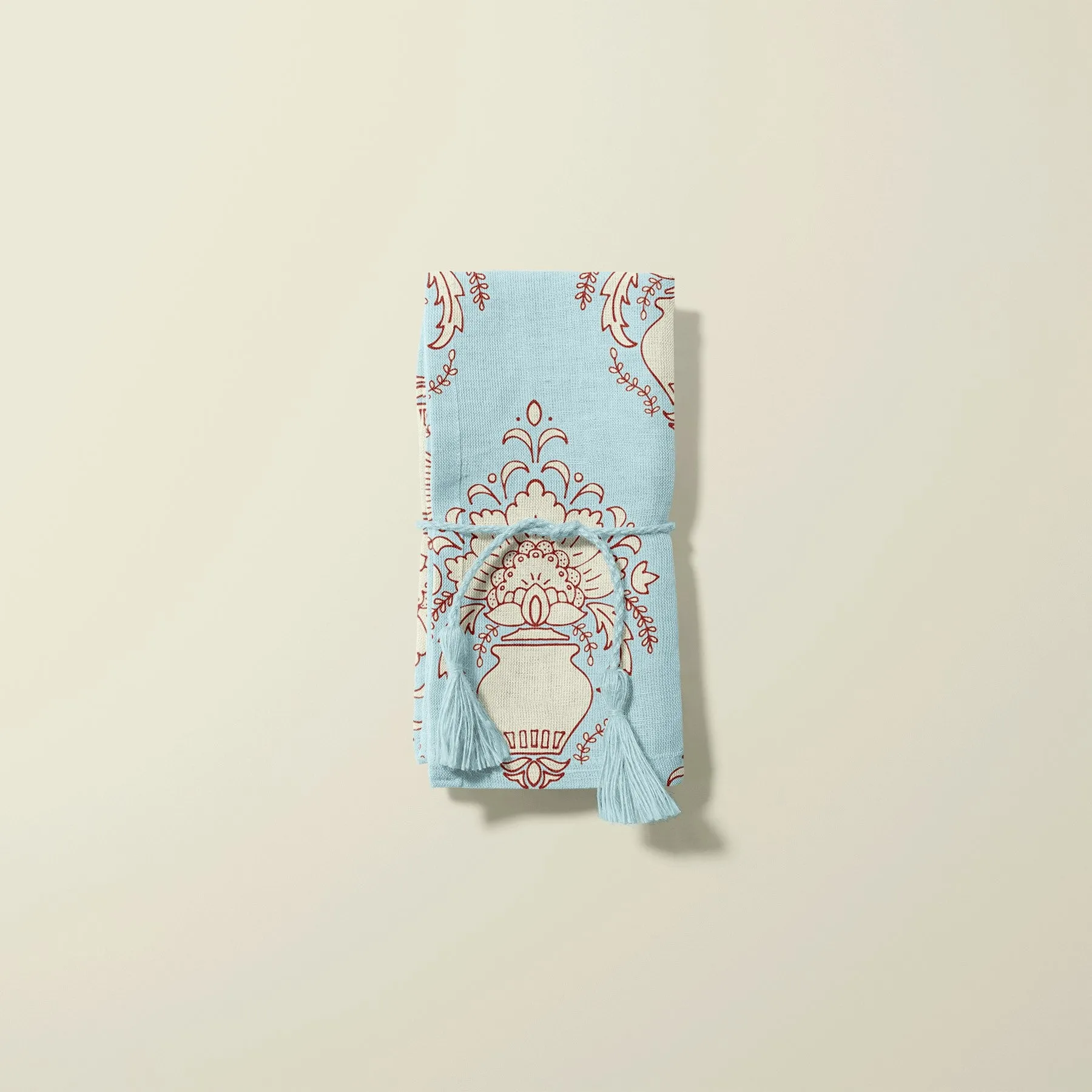 Fabric Linen Canvas - Damask Vase Blue