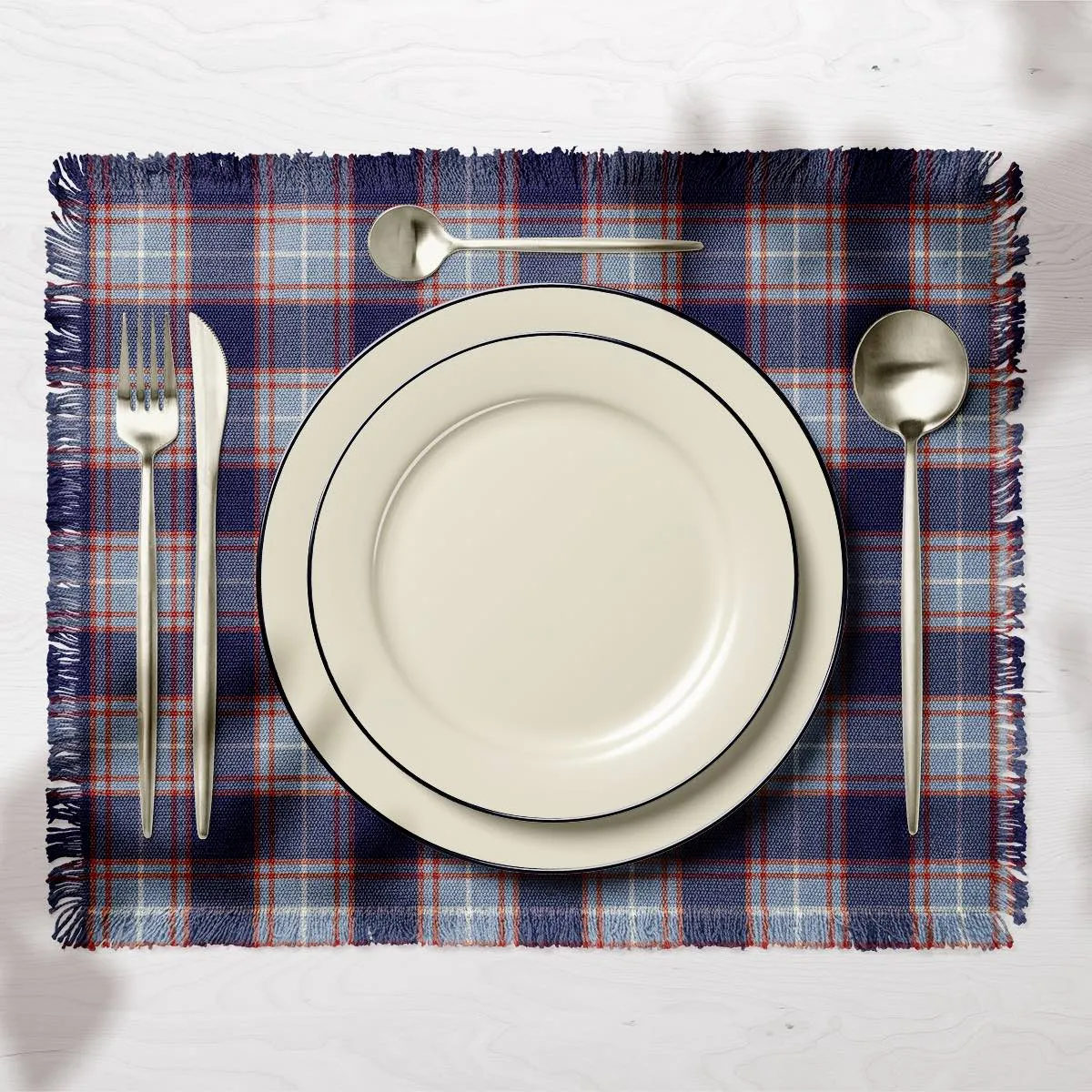Fabric Linen Canvas - Plaid Dark Blue