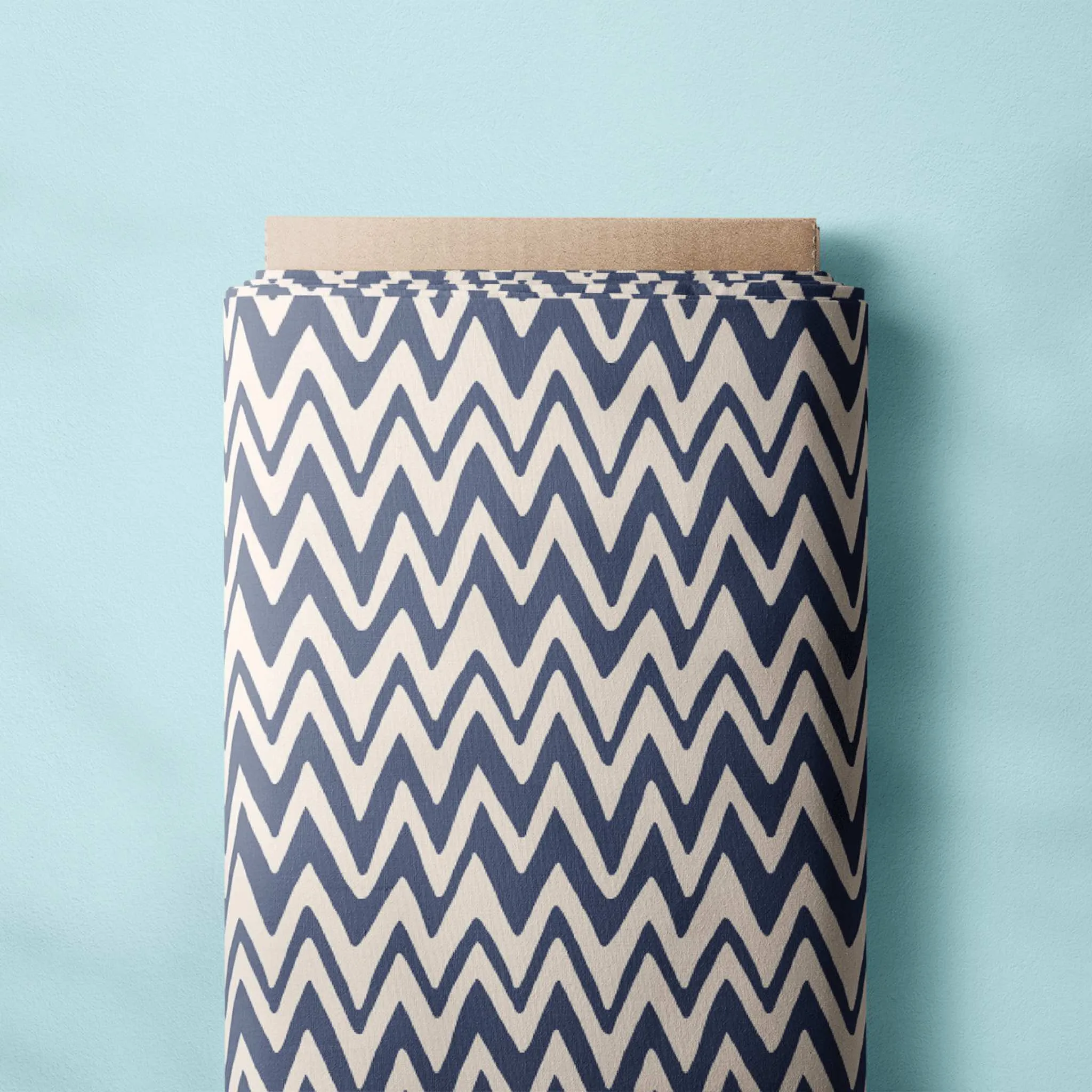Fabric Linen Canvas - Zig Zag Blue Breeze