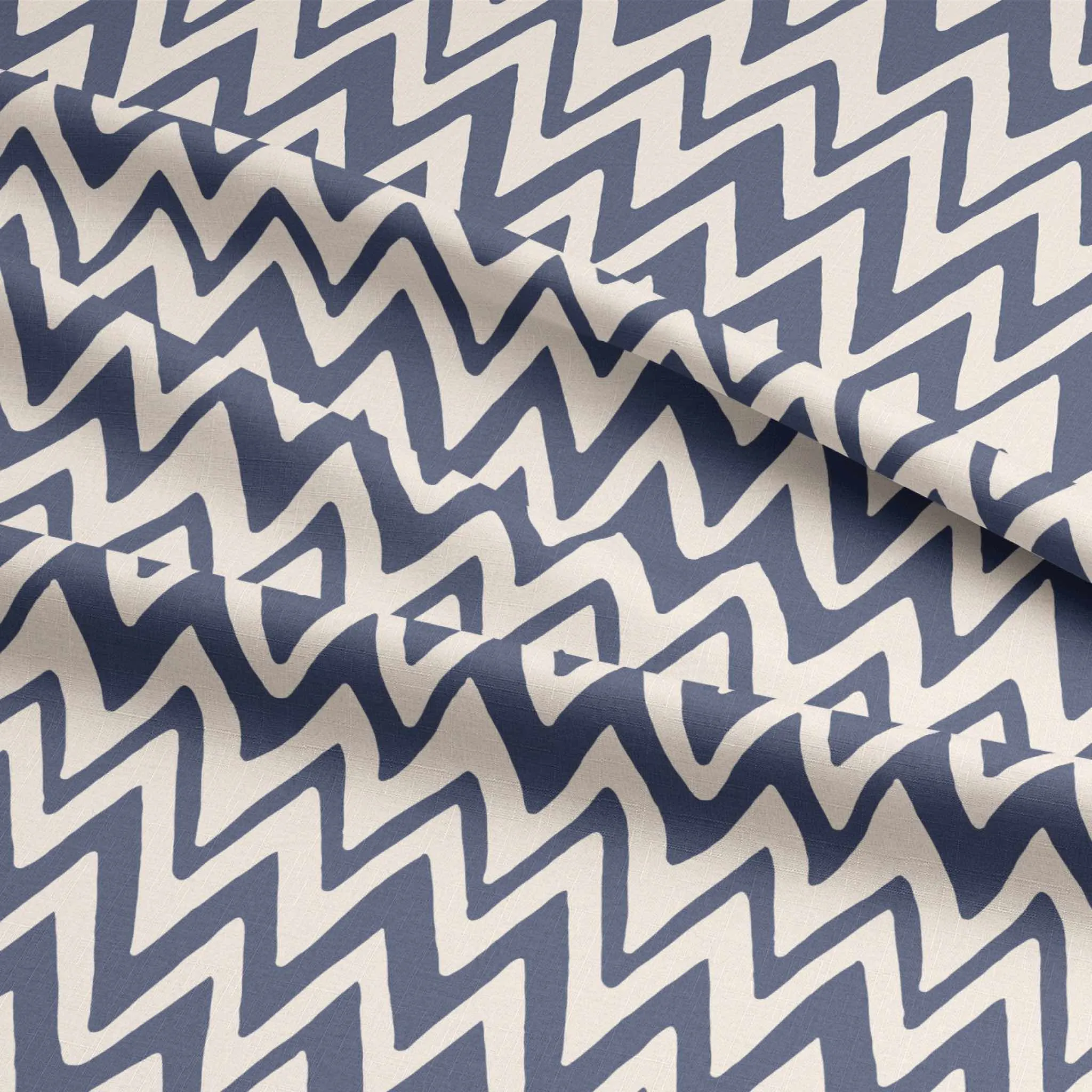 Fabric Linen Canvas - Zig Zag Blue Breeze