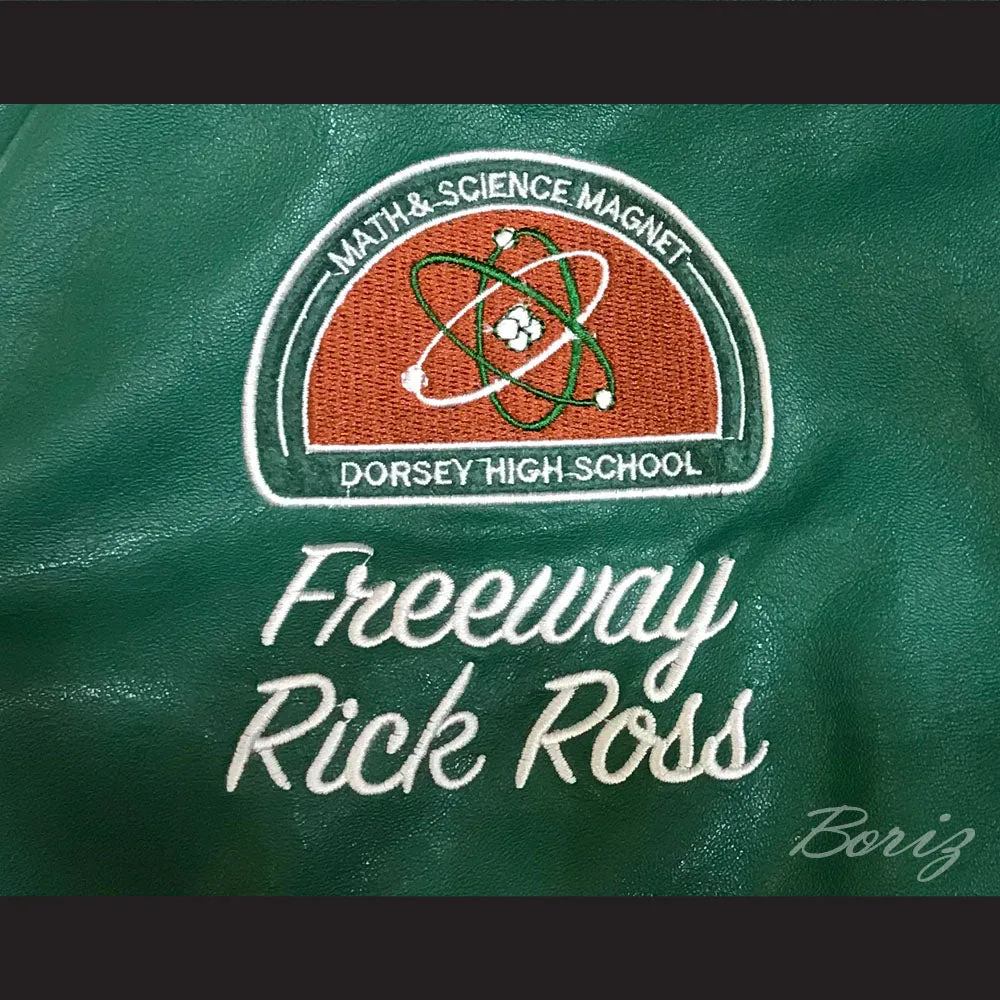 Freeway Rick Ross Susan Miller Dorsey High School Dons Tennis Green and White Lab Leather Varsity Letterman Jacket