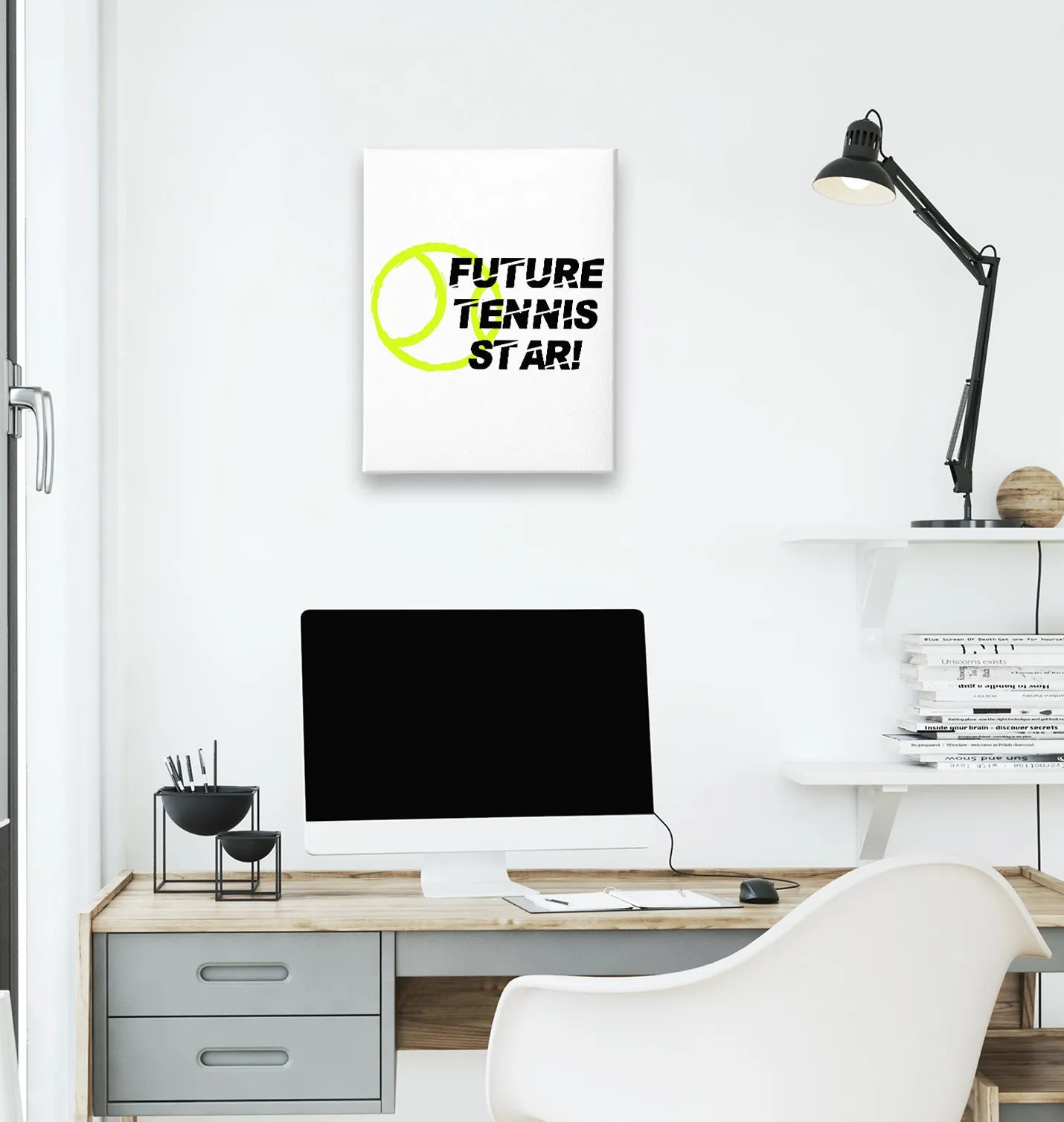 Future Tennis Star White Canvas Wall Art 35x40cm