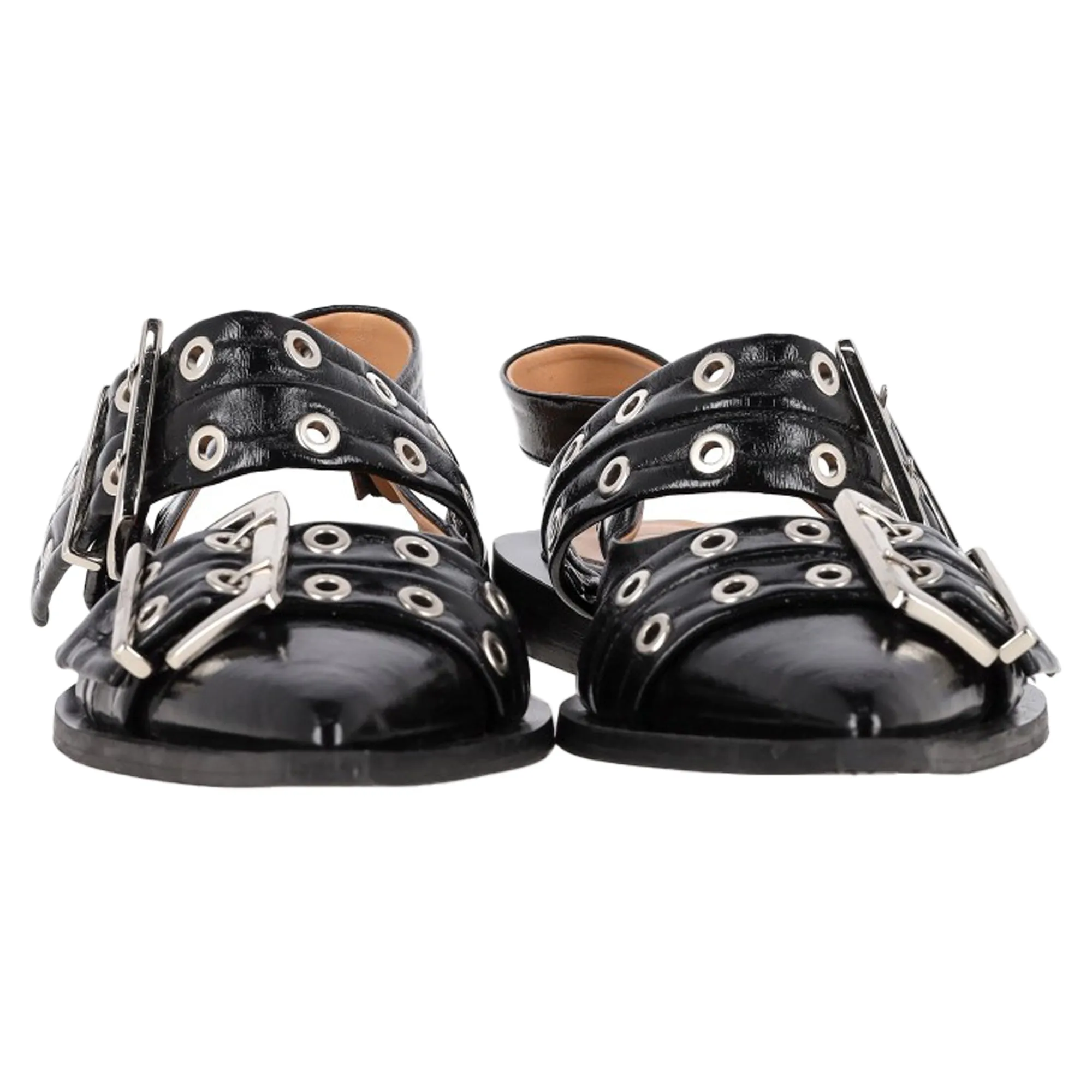 Ganni Buckled Slingback Ballet Flats in Black Leather