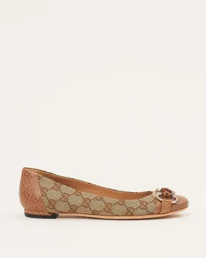 Gucci GG Beige Bamboo Detail Ballerina Flats - 36.5