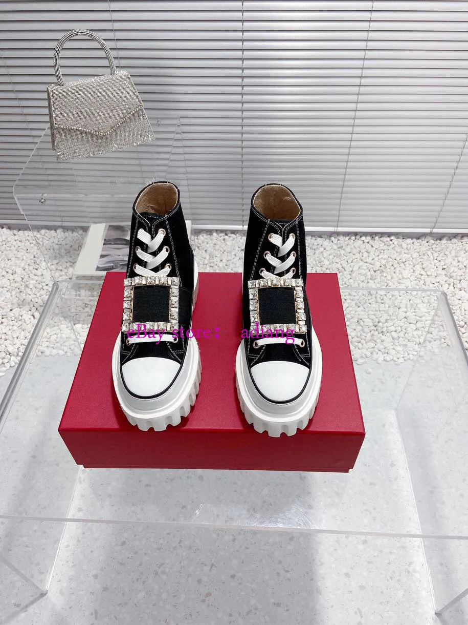high top lace up flats canvas casual shoes square buckle increase women 35-40 new