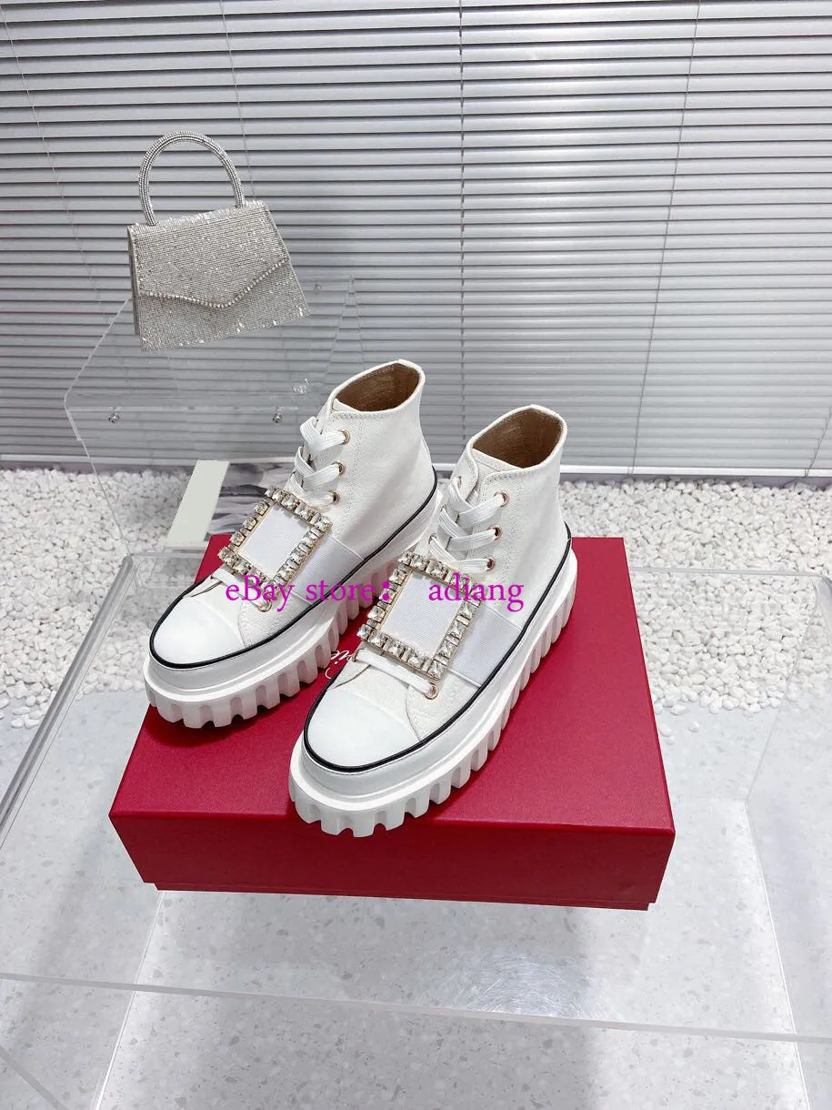 high top lace up flats canvas casual shoes square buckle increase women 35-40 new