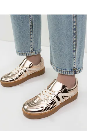 Inello Xeron Futuristic Metallic Gold Sneakers with Laces