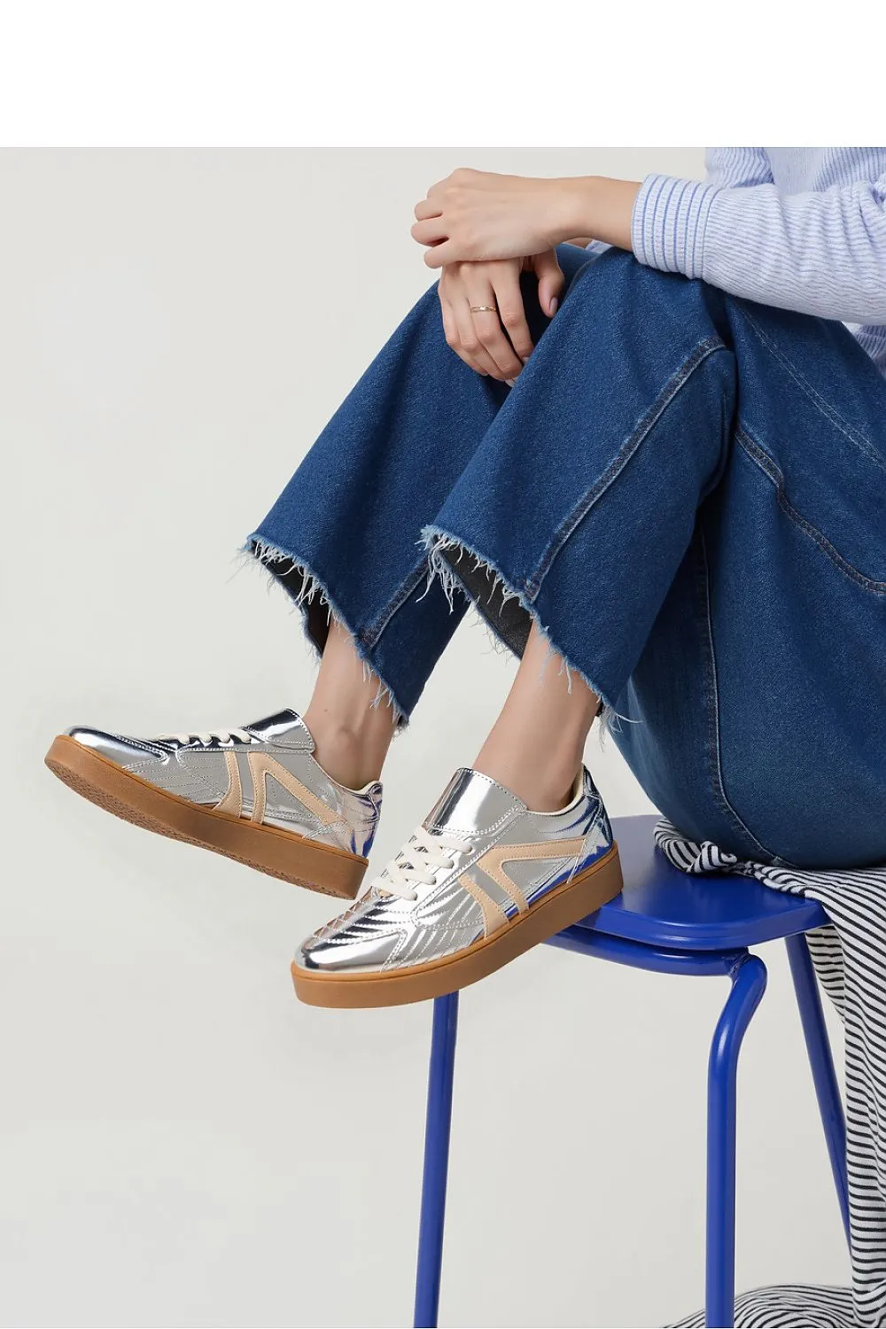 Inello Xeron Metallic Silver Sneakers with Laces