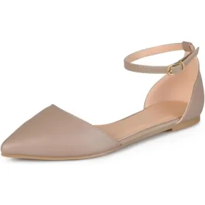 Journee Collection Women's Reba Buckle Pointed Toe Ballet Flats - Taupe, 6.5 Wide