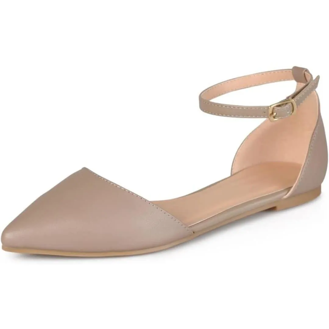 Journee Collection Women's Reba Buckle Pointed Toe Ballet Flats - Taupe, 6.5 Wide