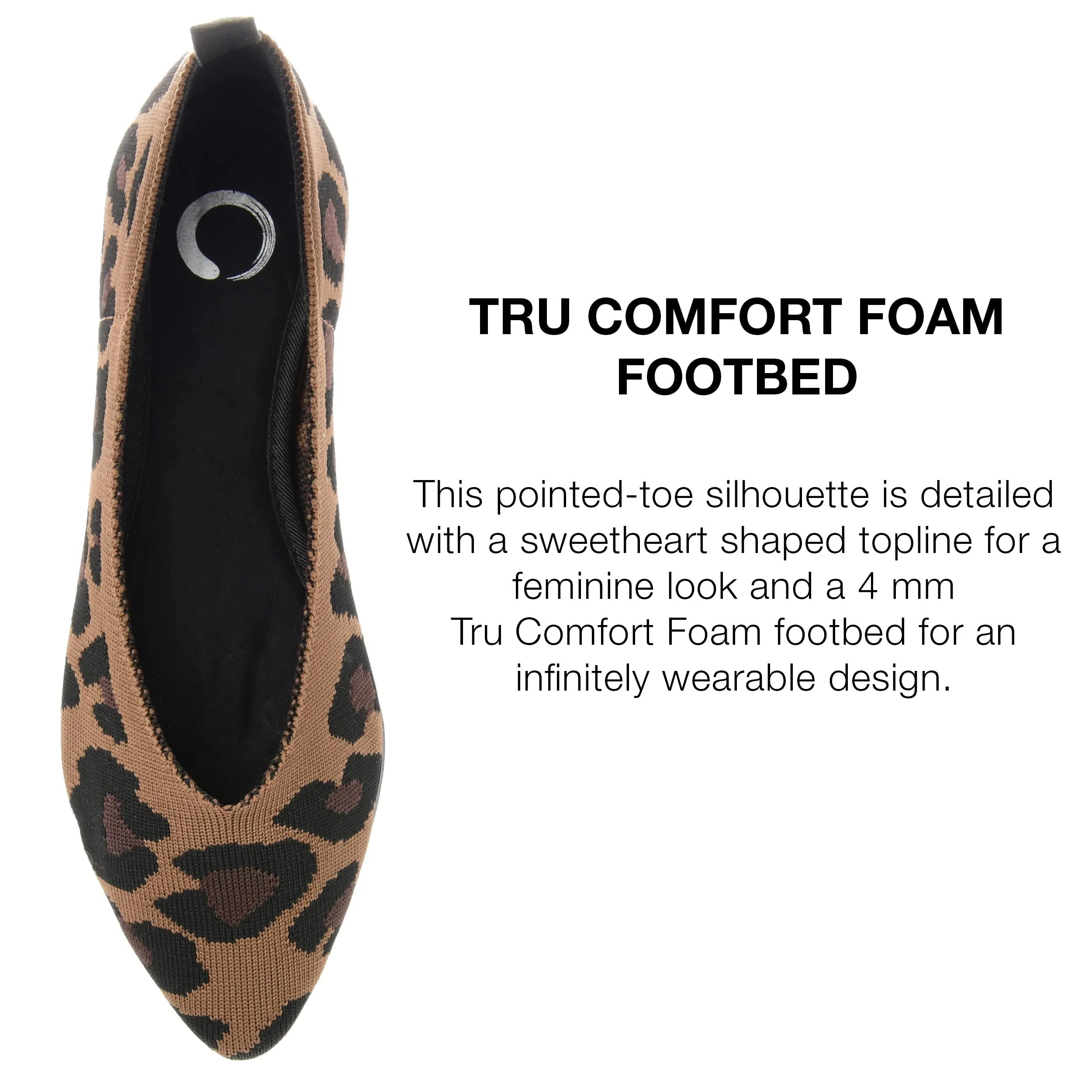 Journee Womens Tayleen Tru Comfort Foam Wide Width Slip On Pointed Toe Ballet Flats Leopard