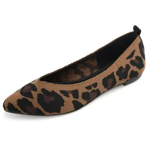 Journee Womens Tayleen Tru Comfort Foam Wide Width Slip On Pointed Toe Ballet Flats Leopard