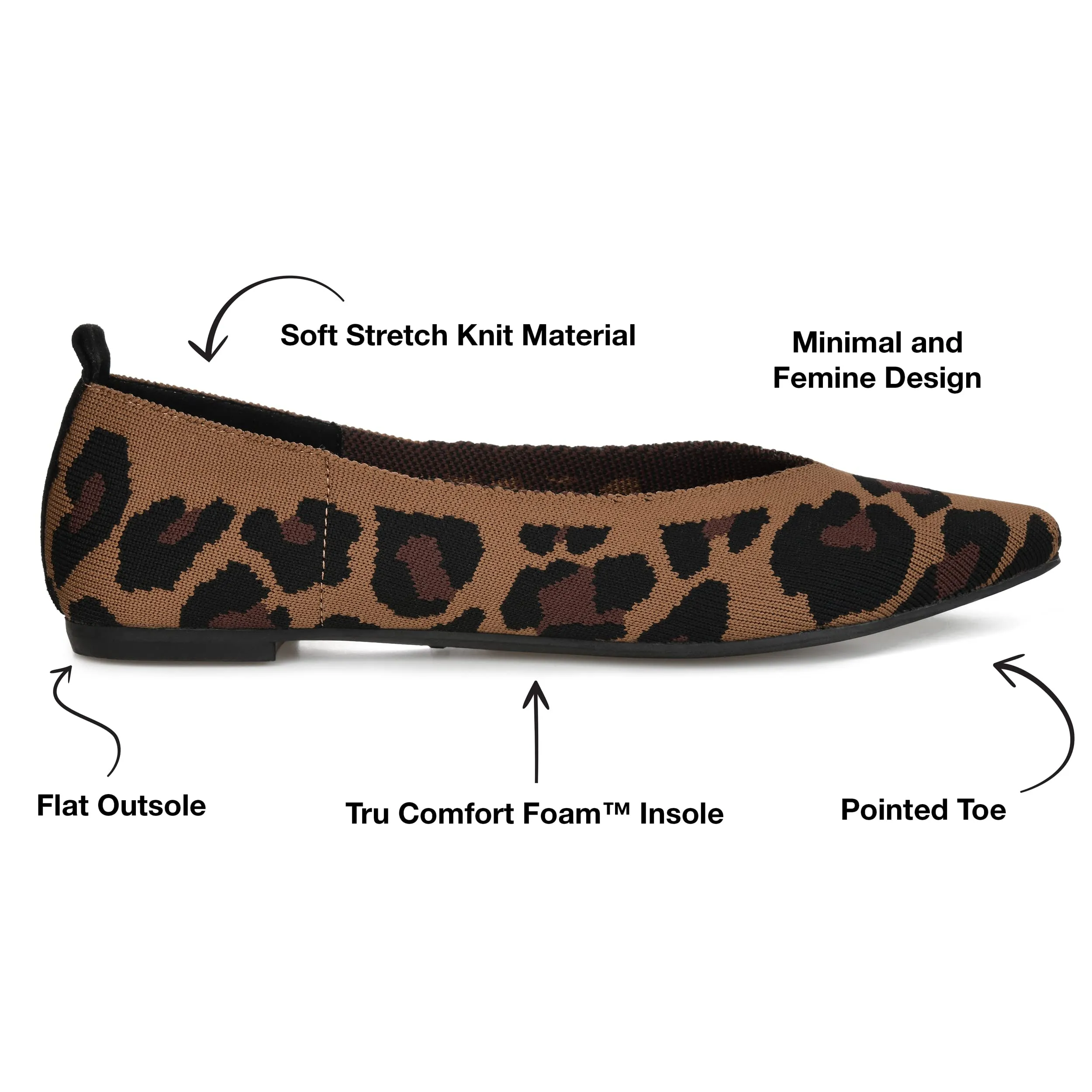Journee Womens Tayleen Tru Comfort Foam Wide Width Slip On Pointed Toe Ballet Flats Leopard