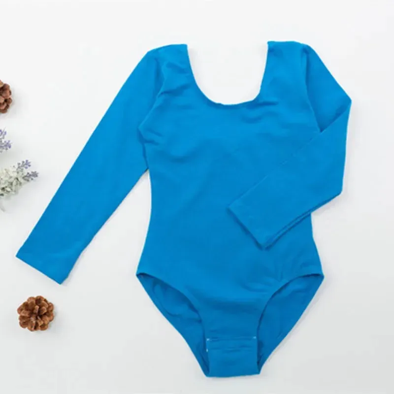 Kids' Girls Spandex Cotton Long Sleeve Gymnastics Leotard - Child Ballet Dancewear with Snap Crotch