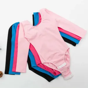 Kids' Girls Spandex Cotton Long Sleeve Gymnastics Leotard - Child Ballet Dancewear with Snap Crotch