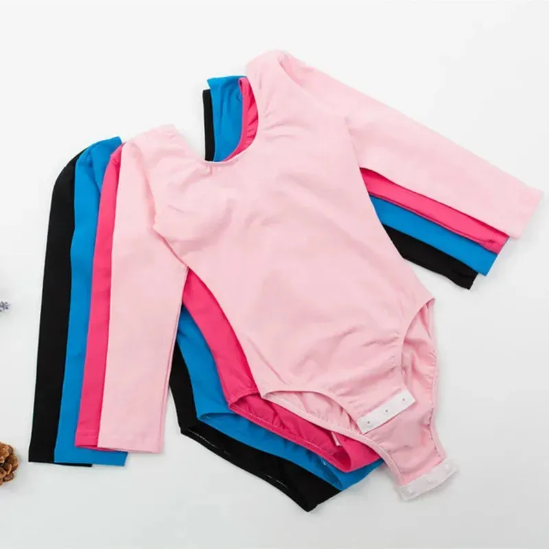 Kids' Girls Spandex Cotton Long Sleeve Gymnastics Leotard - Child Ballet Dancewear with Snap Crotch