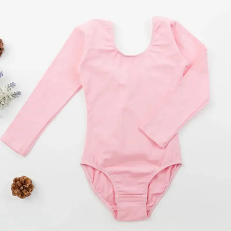 Kids' Girls Spandex Cotton Long Sleeve Gymnastics Leotard - Child Ballet Dancewear with Snap Crotch