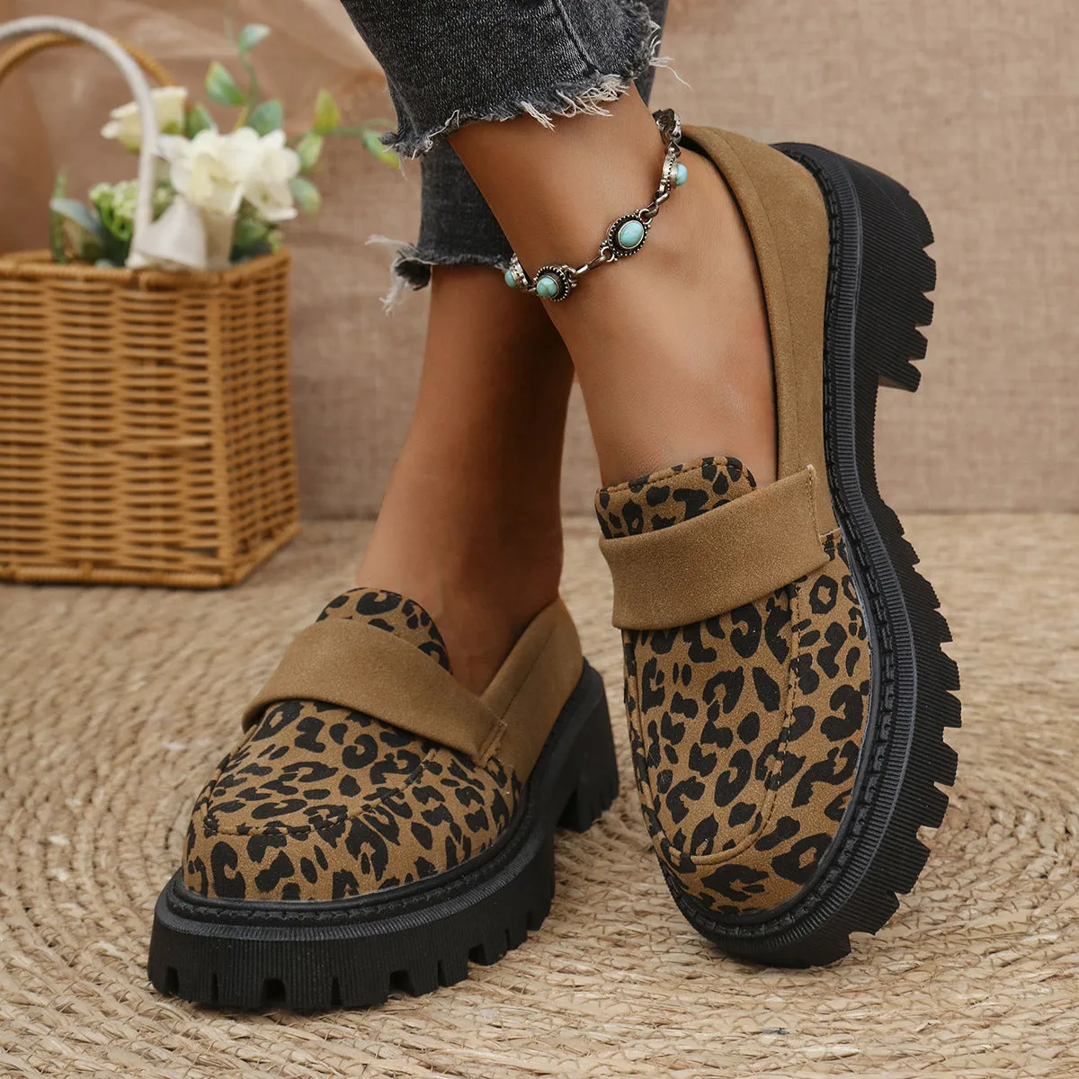 Leopard Slip On Platform Loafers
