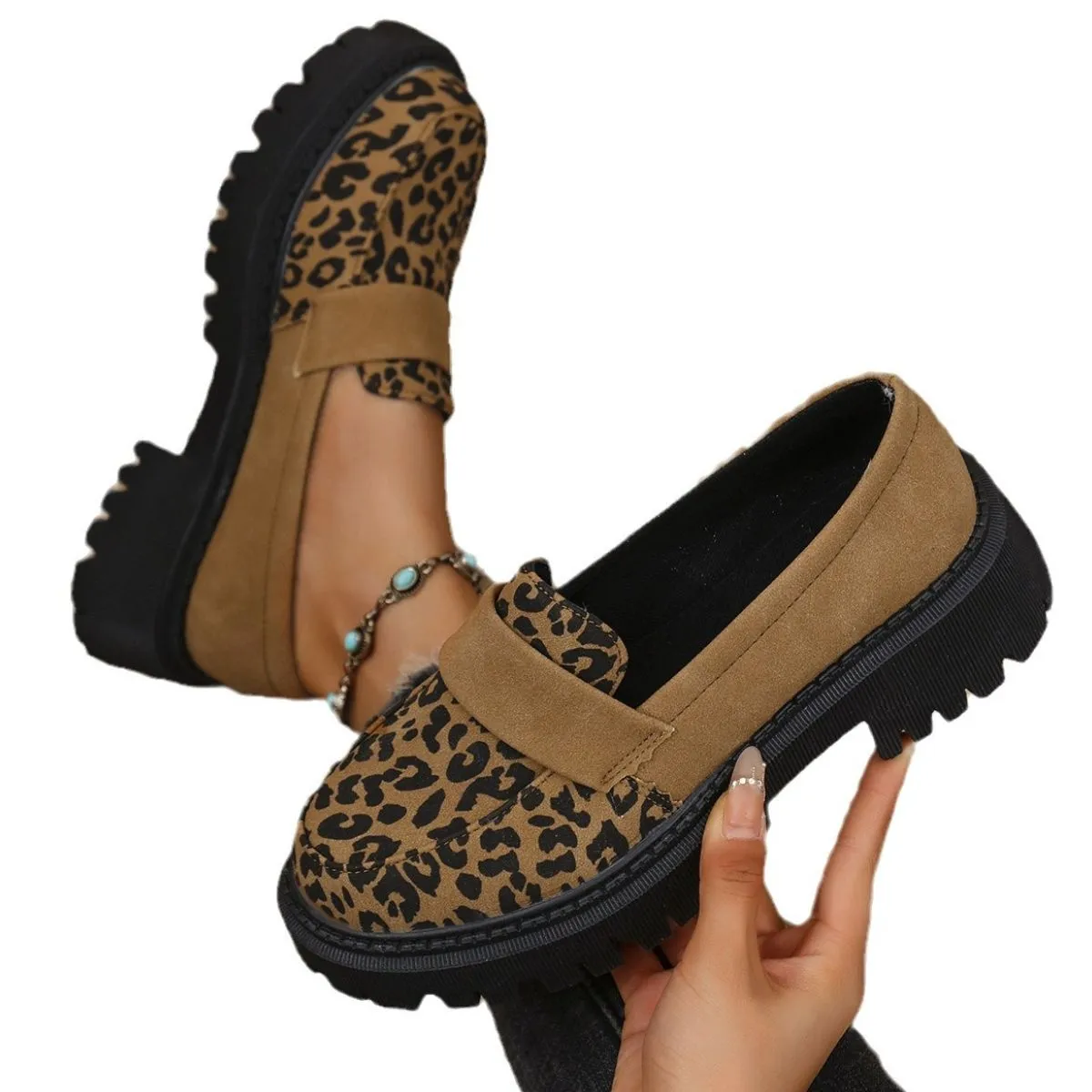 Leopard Slip On Platform Loafers