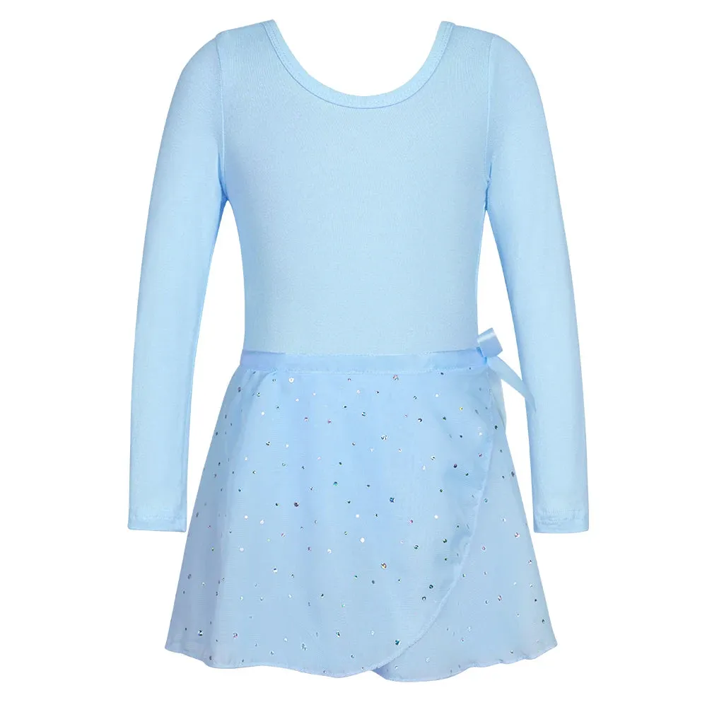 Long Sleeve Ballet Dance Leotard with Chiffon Tied Skirt for Little Girls - Stage Costume Outfit Set