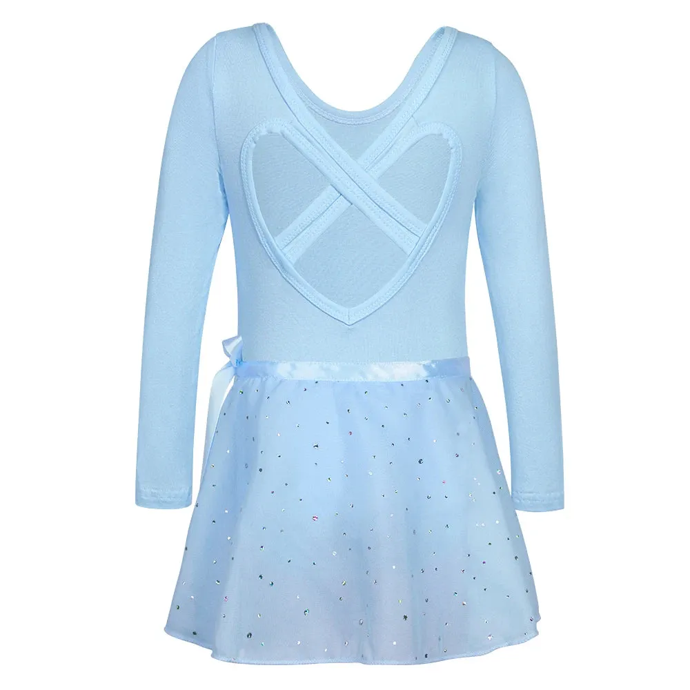 Long Sleeve Ballet Dance Leotard with Chiffon Tied Skirt for Little Girls - Stage Costume Outfit Set