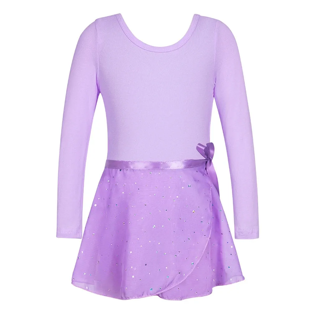 Long Sleeve Ballet Dance Leotard with Chiffon Tied Skirt for Little Girls - Stage Costume Outfit Set