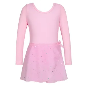Long Sleeve Ballet Dance Leotard with Chiffon Tied Skirt for Little Girls - Stage Costume Outfit Set