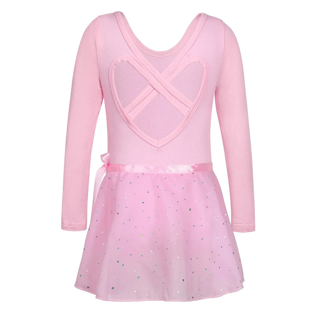 Long Sleeve Ballet Dance Leotard with Chiffon Tied Skirt for Little Girls - Stage Costume Outfit Set