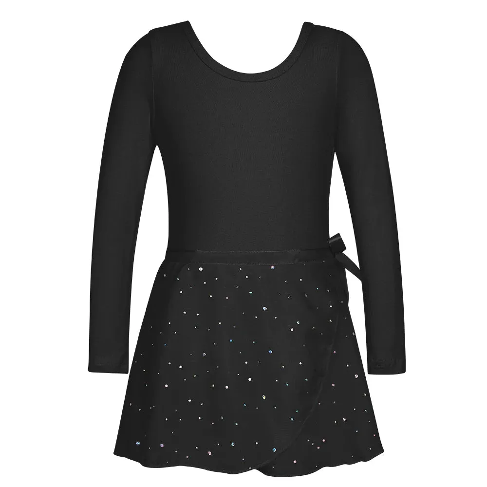 Long Sleeve Ballet Dance Leotard with Chiffon Tied Skirt for Little Girls - Stage Costume Outfit Set